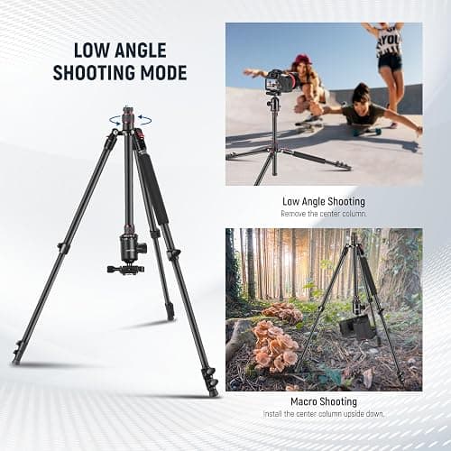 NEEWER 77 inch Camera Tripod Monopod for DSLR, Phone with 360° Panoramic Ball Head, 2 Axis Center Column, Arca Type QR Plate, Compact Aluminum Lightweight Travel Tripod 34lb Max Load, Bag Included - Travel Tripod thumbnail 5