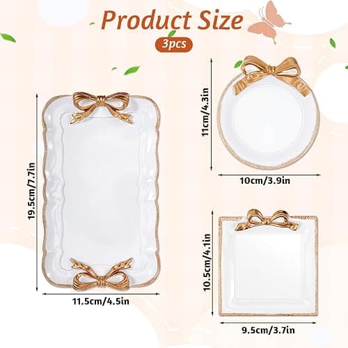 Oqqlin 3 Pcs Bow Jewelry Tray, Resin Decorative Jewelry Tray 3 Size Vintage Trinket Ring Dish Watch Key Bowl for Bedroom, Bathroom Decor thumbnail 3