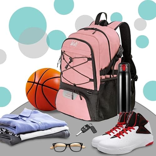 WOLT Basketball Backpack Large Sports Bag with Separate Ball Holder & Shoes Compartment, Best for Basketball, Soccer,Gym - Lightpink thumbnail 7