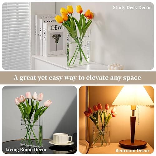 Puransen Clear Bookend Vase for Flowers - Aesthetic Room Decor for Modern Home/Office, Minimalist Shelf Organizer with Floral Display, for Book Lovers & Interior Design Enthusiasts thumbnail 6