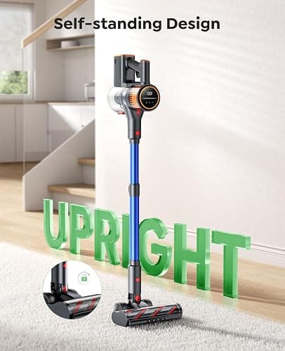 SunSare Cordless Vacuum Cleaner, 550W 45KPA 60Mins, Stick Vacuum with LED Touch Screen, Wall-mounted Charging, Self-Standing, Rechargeable Cordless Vacuum for Pet Hair/Carpet/Hard Floor, X9 thumbnail 6