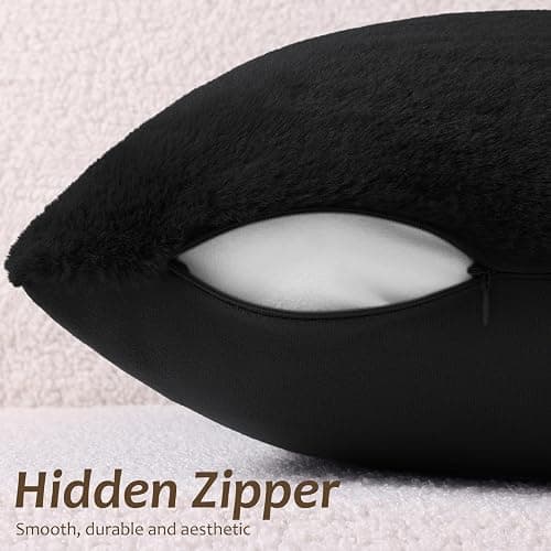 Pallene Faux Fur Plush Throw Pillow Covers 18x18 Set of 2, Luxury Soft Fluffy Cozy Decorative Pillow Covers for Sofa, Couch, Living Room, Black thumbnail 3