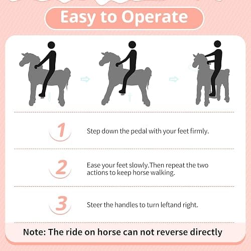 Pipleo Ride on Horse for Big Kids, Riding Horse Rider Mechanical Walking Action Plush Animal for 4 to 9 Years, No Battery or Electricity, Max Load 165 LBS Black thumbnail 9