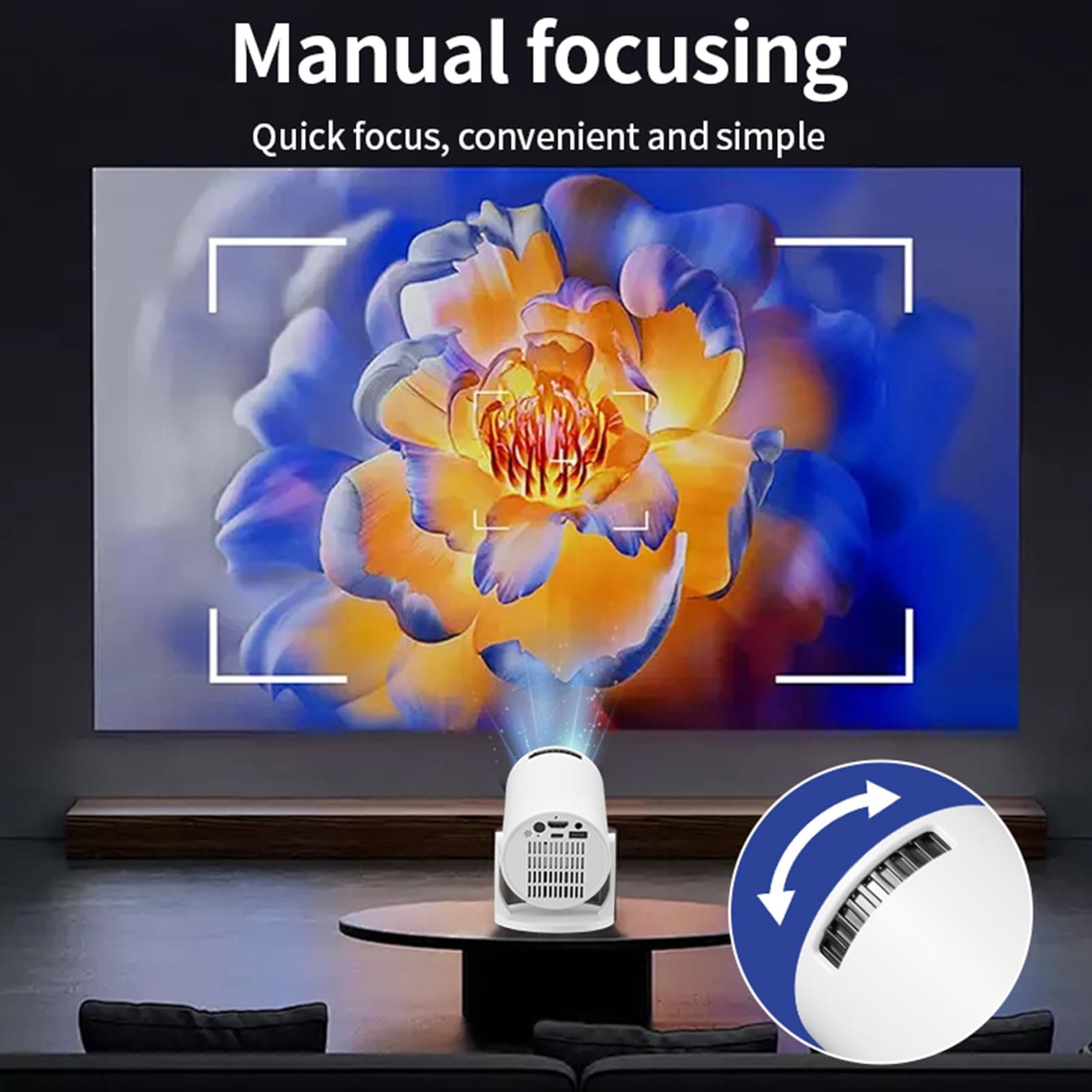 Mini Projector with WiFi and Bluetooth, 1080P Full HD Video Projector, 150 ANSI, 8000LM, Auto Keystone, 270° Rotatable Outdoor Film Projector for Telephone/TV Stick/Laptop thumbnail 7