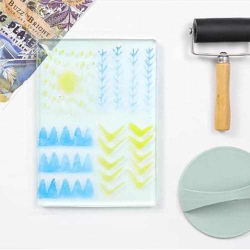 BuzzBright Gel Printing Plate kit, Complete Printmaking Set with 8”X10” Gelatin Plate, Brayer, Printmaking Paper, Acrylic Paint and Essential Tools for Mixed Media Art, Monoprinting, Card Making thumbnail 6