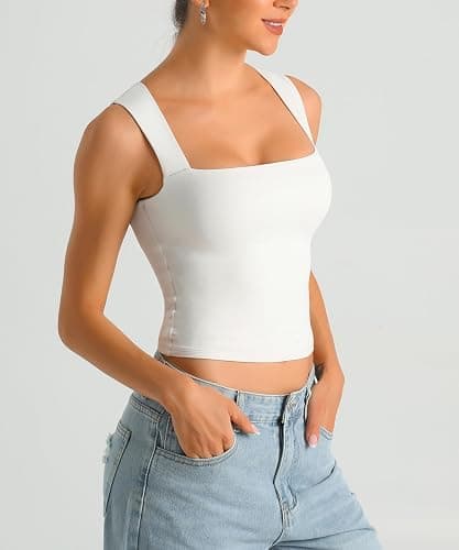 HOYAYO Women's Slim Fit Double-Layer Tank Top Square Neck Sleeveless Basic Fitted Tee Shirt thumbnail 7