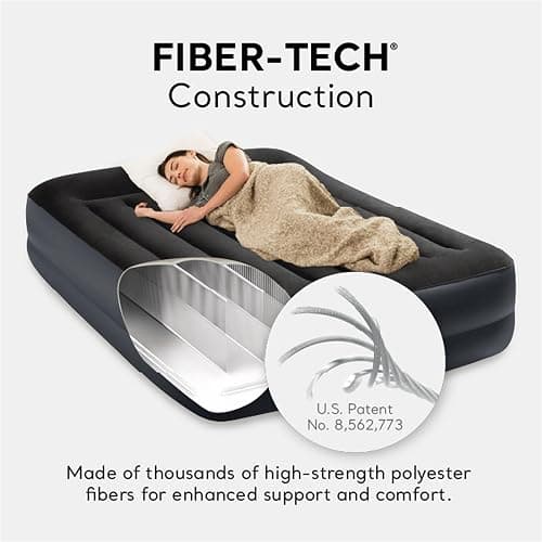 Intex Raised Airbed Mattress with Built-in Pump, Dura-Beam Plus Pillow, Twin - Portable Inflatable Luxury Blow-Up Bed for Adults, Camping, Guests thumbnail 5