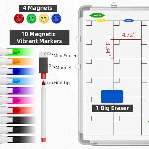 Polegas 24" X 36" Magnetic Dry Erase Board Whiteboard with Lines, Wall Hanging Monthly Calendar to Do List Schedule Board thumbnail 4