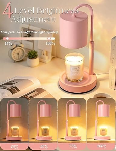 Briever Dimmable Candle Warmer Lamp with Timer, Height Adjustable Electric Candle Wax Warmer, Birthday Gifts for Women Mom, House Warming Gifts New Home Decor, Solid Wood Base, Pure Pink thumbnail 4