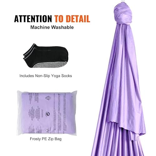 VEVOR Aerial Yoga Hammock & Swing, 4.4 Yards, Yoga Starter Kit with 100gsm Nylon Fabric, Full Rigging Hardware and Easy Set-up Guide, Antigravity Flying for All Levels Fitness Bodybuilding, Purple thumbnail 7