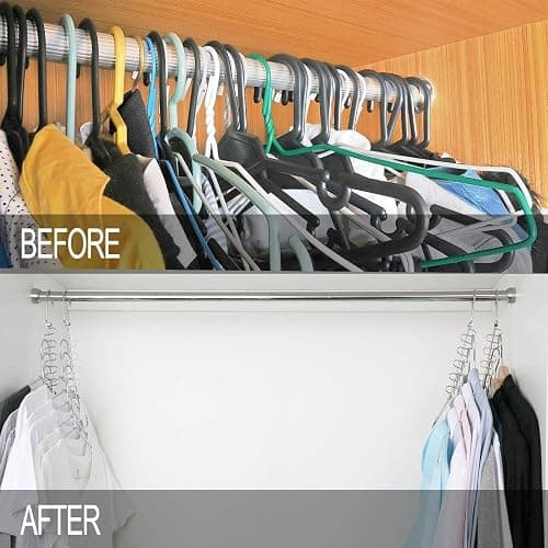 KLEVERISE 4 Pack Metal Space Saving Hangers, Stainless Steel Hangers Space Saving for Clothes, Magic Cascading Space Saving Closet Clothing Hanger Organizer Space Saver, College Dorm Essentials thumbnail 7