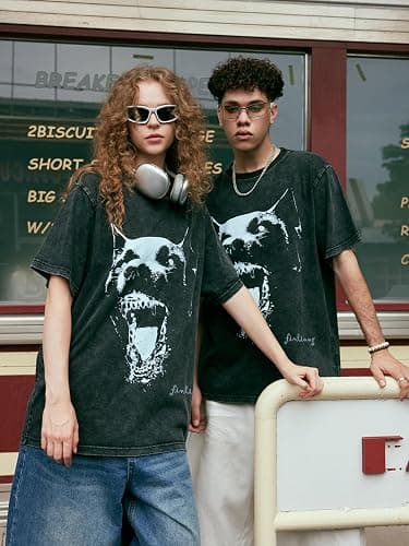 Laixton Men's Graphic Tees Shirt Unisex Short Sleeve Cotton Vintage Oversized Shirts Loose Streetwear Casual Tee Top thumbnail 2