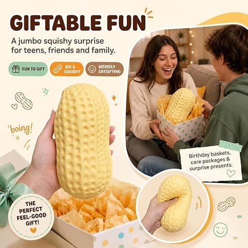 Large Peanut Squishy Toy, 6.7-Inch Squeeze Fidget,Realistic Textured Sensory Stress Toy for Teens Adults, Desk Play, Home & Office, Christmas White Elephant Gifts thumbnail 8