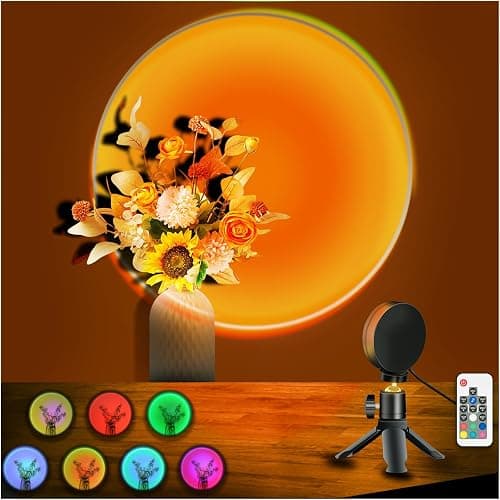 easeking LED Sunset Lamp Projector,Multicolor Changing with USB Port,Sunset Light 180°Rotation for Room Decor,Sunset Lamp for Bedroom,Photography Party,Tiktok Live,Gift for Halloween, Christmas - Multicolor&Tripod thumbnail 9