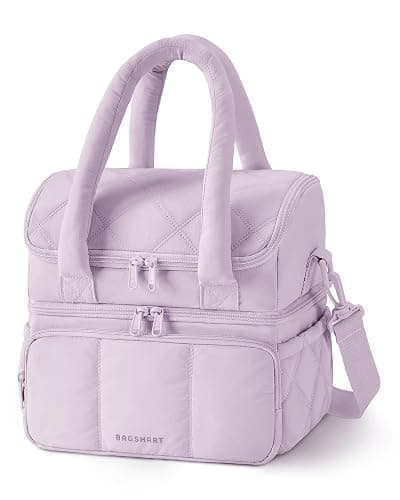 BAGSMART Lunch Bag Women, Double Deck Insulated Lunch Box, Quilted Puffer Lunch Tote, Leakproof, Durable & Reusable Large Lunch Cooler For Work Picnic Travel Meal Prep, Lavender Purple - Image 1