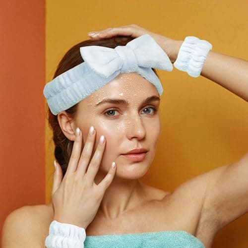 Yaqulen 7 Pcs Spa Set, Facial Headband and Wristband Set, Skincare Accessories, College Style Girl Gift, Hair Accessories for Women and Girls (Blue) thumbnail 4