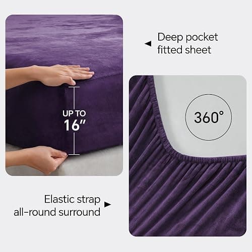 BEDELITE Flannel Sheets Twin Size Purple - Super Soft Fleece Sheets Set Fluffy Extra Plush, 3 Piece(Include Fitted Sheet, Flat Sheet, 1 Pillowcase) thumbnail 4