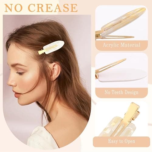 Atoden Creaseless Hair Clips No Crease No Bend Hair Clips for Styling Sectioning Makeup Salon Bangs Flat Hair Pins Alligator Duckbill Barrettes Hair Accessories for Women Girls 12Pcs White Gold thumbnail 5