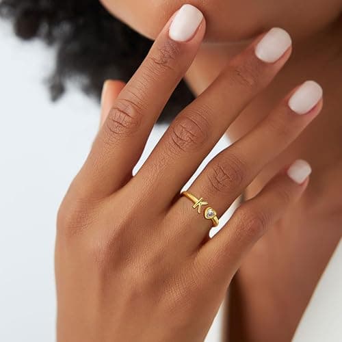 C-leen Christmas Gifts for Grandkids Teens Girls - 18K Gold Plated Adjustable Initial Rings for Women Girls Dainty Gold Rings Christmas Gifts for Women Teen Girl Trendy Stuff thumbnail 4