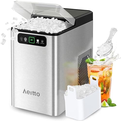 Aeitto Nugget Ice Maker Countertop, Pellet Ice Machine Soft Chewable Ice 40lbs/Day, One-Click Operation, Auto Self-Cleaning Crushed Ice Makers Stainless with Scoop for Home/Kitchen/Office (Silver) - Image 1