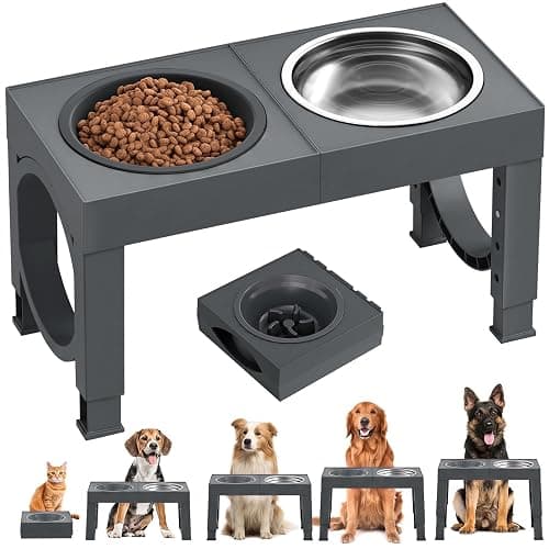 XIAZ Elevated Dog Bowls Large Breed Raised Dogs Bowl Stand Large/Medium Sized Dog Slow Feeder Dogs Bowls Food Water Stands 5 Heights Adjustable 9/11/12/14in Pet Feeder Dish Station - Image 1