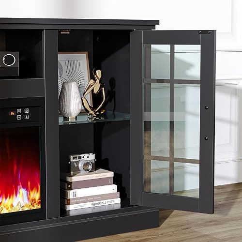 Rolanstar Fireplace TV Stand with Led and Power Outlets, Black Entertainment Center with Electric Fireplace for 45/50/55/60/65/70 inch TVs, Modern TV Console with Storage Cabinet for Living Room thumbnail 4
