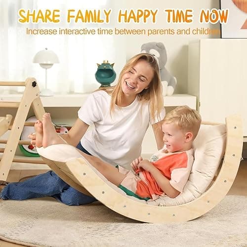 Yopnoyik Pikler Triangle Set with Cushion, 7 in 1 Toddler Climbing Toys Indoor, Montessori Foldable Climbing Set, Wooden Climbing Toys for Toddlers 1-3 Inside with Ramp, Arch and Ladder (Nature Wood) thumbnail 9