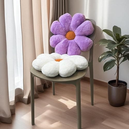 2pcs Flower Pillow - Lavender White Bedroom Decor, Daisy Flower Throw Pillows Set, Cute Girls Preppy Room Decor Aesthetic Decorative Throw Pillows for Bed Sofa Chair Decor (Lavender & White) thumbnail 3