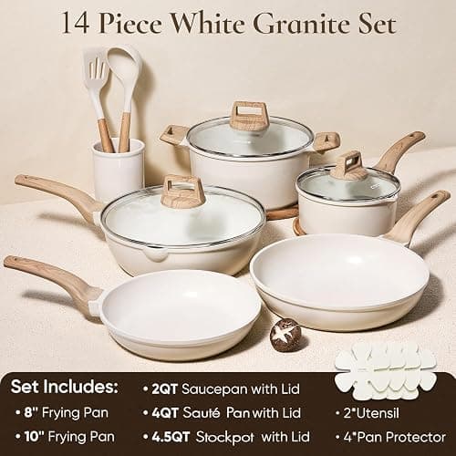 CAROTE Pots and Pans Set, Nonstick Cookware Sets, 14pcs | Induction Cooking, Ultra Durable, Easy to Clean, Even Heating, All-Stovetop Compatible, PFOA-Free Kitchen Set thumbnail 2
