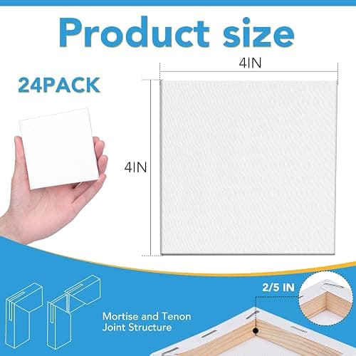 ESRICH Mini Canvases for Painting,4x4In Canvas in Bulk 24Pack, 2/5In Profile Small Square Canvas, Blank Canvases are Great for School Projects and Kids Birthday Parties, Home Decor Project. thumbnail 3