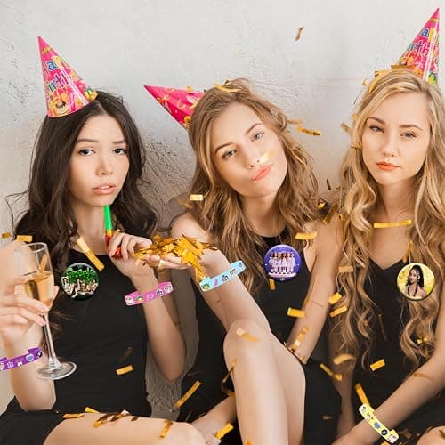 86 Pcs Birthday Party Decorations Pink Purple Themed Party Supplies Set Include 12 Keychains, 12 Bracelet, 12 Button Pins 50 Stickers for Fans Birthday Party thumbnail 2