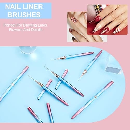 Shince Chance Nail Art Liner Brushes Set, 6Pcs Nail Art Design Brush Pen for Gel Polish Fine Drawing, Small Details Stripping Painting Nail Painting Pens, Acrylic Nail Art Design Tools, Blue thumbnail 2