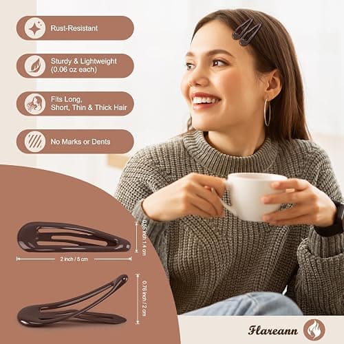FLAREANN Glossy Brown Snap Hair Clips, 50 PCS Hair Barrettes for Women | non-slip metal design in warm neutral brown tones, everyday minimalist hair accessories, 2 Inch thumbnail 3