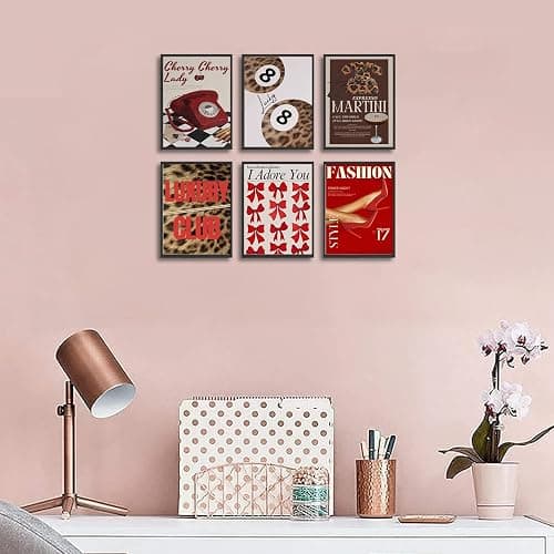 6Pcs Trendy Leopard Wall Art Gallery Girly Prints Red Fashion Wall Canvas Pictures Preppy Funky Aesthetic Lucky Decor posters prints for Girly Bedroom Dorm Apartment Living room Decorations Unframed - Poster - 8x10inx6pcs thumbnail 7