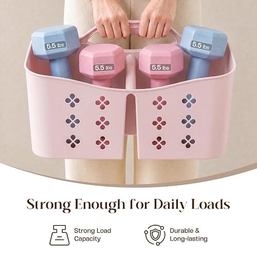 Portable Shower Caddy with Handle, Large Capacity Shower Basket Organizer, Quick-Drain Bathroom Storage Tote, Durable Plastic Shower Organizer for College Dorm, Beach, Gym, Travel Essentials, Pink thumbnail 6