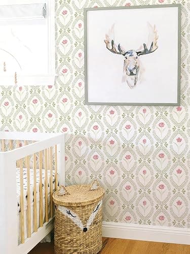 *BOUGHT* Orainege Peel and Stick Wallpaper Floral Wallpaper 16.9in x196.8in Green Pink Leaf Contact Paper Vinyl Waterproof Self Adhesive Boho Botanical Wall Paper for Bedroom Shelf Cabinet Decor thumbnail 8