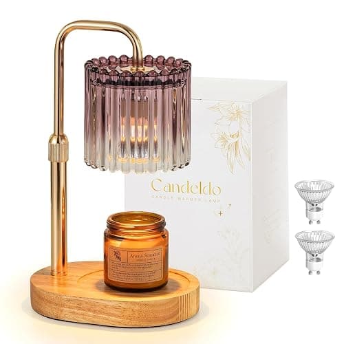 Candeldo Candle Warmer Lamp with Timer: Purple Candle Warming Lamp with 2 Bulbs Height Adjustable Wax Melt Dimmable Bedroom Decor for Women - Image 1