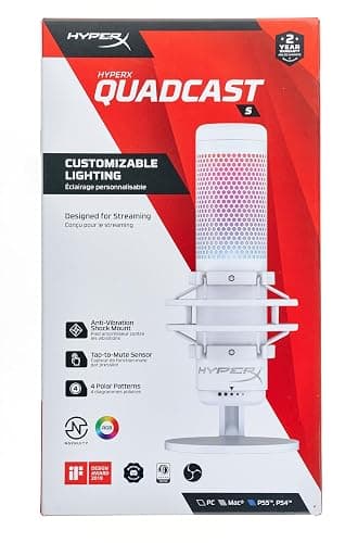 HyperX QuadCast S – RGB USB Condenser Microphone for PC, PS5, Mac, Anti-Vibration Shock Mount, 4 Polar Patterns, Pop Filter, Gain Control, Gaming, Streaming, Podcasts, Twitch, YouTube, Discord – White thumbnail 23