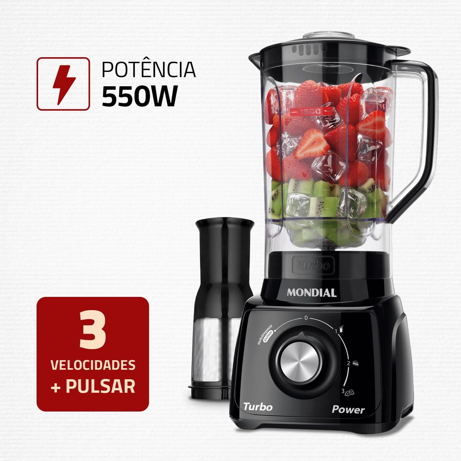 MONDIAL Liquidificador Turbo Power, Preto, 550W, 220V - L-99 FB thumbnail 2