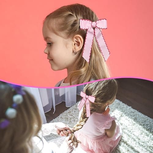 Simsky 2 Stück Haarschleifen Clips, 5 Zoll Handgemachte Grosgrain Bänder Haarspangen, Mit Alligator Clips, für Damen Mädchen Teenager, Rutschfeste Spangen für Lockiges Glattes Haar thumbnail 4