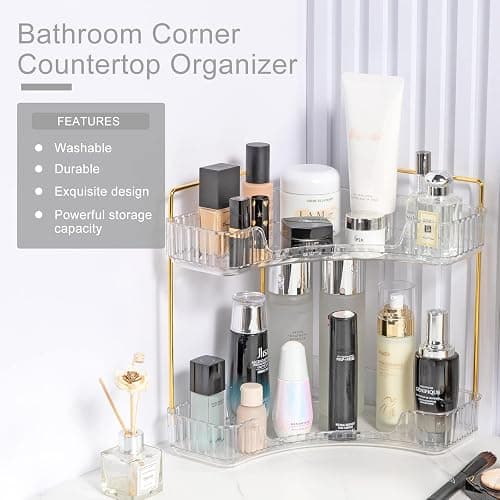 INVSSENE Corner Bathroom Countertop Organizer, Vanity Trays for Counter, Makeup Organizers, Perfume Tray, Kitchen Spice Rack, (Clear, 2 Tiers) thumbnail 4