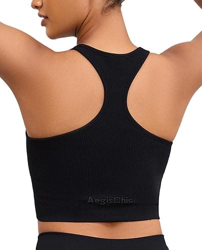 AegisChic Yoga Sports Seamless Bras for Women Longline Tank Top with Built-in Gym Workout Racerback Bra Tops thumbnail 3