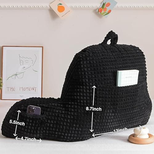 A Nice Night Reading Pillow Bed Wedge Large Adult Children Backrest with Arms Back Support for Sitting Up in Bed/Couch for Lounging Bedrest,Waffle Stereoscopic Design,Black thumbnail 5
