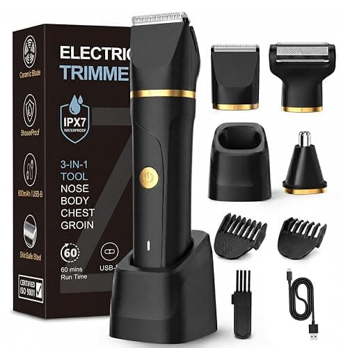 Manscape Body Trimmer Men,3-in-1 Pubic & Nose & Beard Shavers for Men,IPX7 Waterproof, USB Rechargeable Ball Trimmer Men Grooming Kit with 2 Combs,Painless Nose Hair,Wet & Dry - Image 1