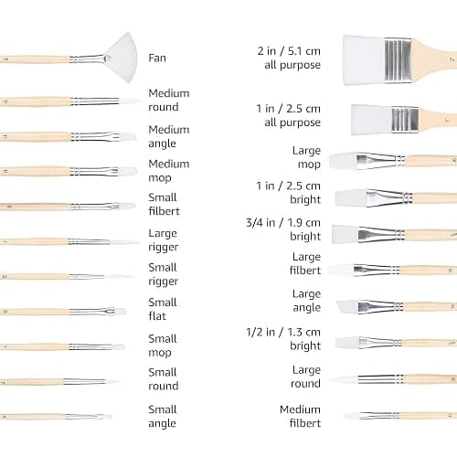 Amazon Basics Multi-shaped Polyester Paint Brushes for Acrylic, Oil, Watercolor, Gouache, Fine Detailing, Face Painting, 24 Count Different Sizes, Wood Color thumbnail 2
