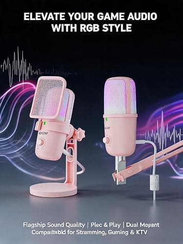 Pink USB Condenser Microphone for Gaming, PC Mic with 2 Pickup Patterns, RGB Light, Tap-to-Mute, 96KHz/24Bit for Streaming Podcast YouTube Recording, Plug & Play for PS4 PS5 Computer Accessories thumbnail 7