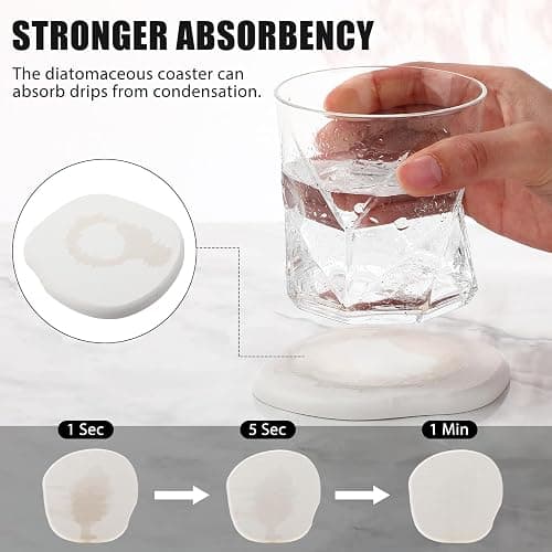 Diatomaceous Earth Coasters Set of 4，Cool Absorbent Quick-Dry Drink Coasters for Desks, Cute Modern Stone Design with Stylish White Aesthetic (4, White) thumbnail 4