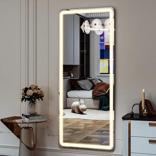 Easly 26x68 inch Full Length Mirror with Lights, LED Lighted Floor Standing, Hanging Mirror Full Length with Stand Free, Full Body Dressing Mirrors with Dimmable 3 Color LED thumbnail 7