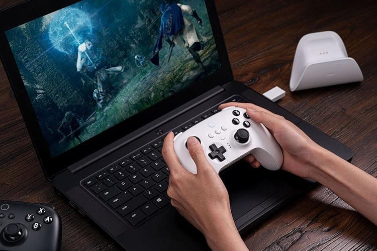 8BitDo Ultimate Bluetooth Controller with Charging Dock, Wireless Pro Controller with Hall Effect Sensing Joystick, Compatible with Switch, Windows and Steam Deck (White) thumbnail 9