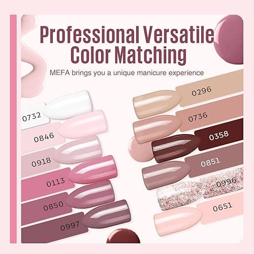 MEFA 19 Pcs Gel Nail Polish Kit with U V Light, 12 Colors All Seasons Nude Milky White Soak Off Gel Polish Nail Set with Base Top Coat Essential Manicure Tools Beginners Salon Nails DIY Art - 1-B Moonflower thumbnail 2